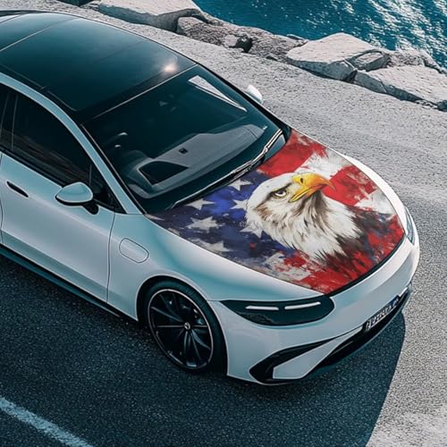 Image of Flag Eagle American Hood Flag Cover Stretch Polyester Fabric Cover Car Hood Cover Protector Easy Installation Removable Automotive Accessories Suitable for Cars