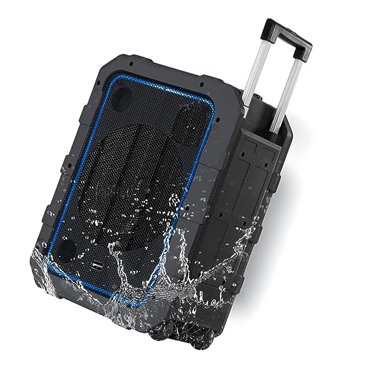 Gemini MPA-2400 10” Rechargeable Weather-Resistant Trolley Speaker with Bluetooth, LED Light Show, 6 DSP Modes, Microphone and Guitar Inputs, 240W Peak Power, FM Radio and Up to 18 Hours Battery Life