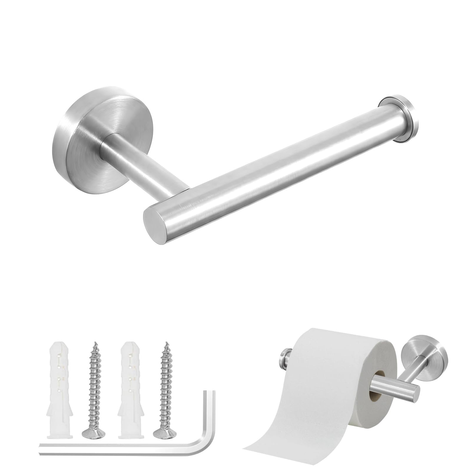 Toilet Roll Holder Wall Mounted, Toilet Paper Holder, Loo Roll Holder, Chrome 304 Stainless Steel Single Arm Rustproof Toilet Roll Holders for Bathroom, Washroom and Kitchen Storage (1, silver)
