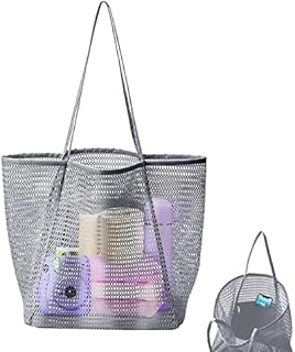 SBUENAM Mesh Tote Bag,Large Beach Bags for Women,with Zip Pocket Shoulder Bag Summer Beach Bags Handbag Reusable Shopping Bag,for Family Holiday Travel Picnic Swimming Pool Grocery Organizer