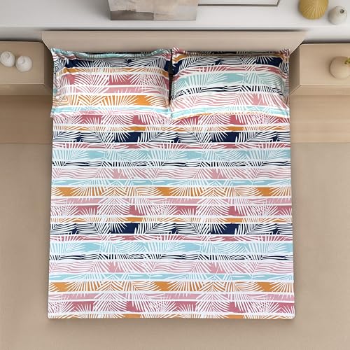Image of Signature Reversible Super Soft Double Bed Comforter /Quilt Set 350GSM 88x90 inches, and Fitted Elastic Bed Sheet with Pillow Covers (Stripes with Vibes, Fitted Bedsheet with Pillow Covers Only)