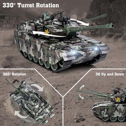 Supdex 1:18 RC Panzer, 2.4GHz Chinese 99 Ferngesteuerter Kampfpanzer, RC Fahrzeug Armee-Spielzeug mit das Airsoft-BBS und Wasserbomben schie?t