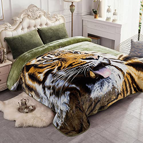 Image of JYK Plush Fleece Blanket Queen Size 75 inch x 91 inch, 3.7LBs 1 Ply Tiger Blanket | Soft Korean Style. Minky Warm Thin Lightweight Bed Blanket for Spring, Summer, Autumn