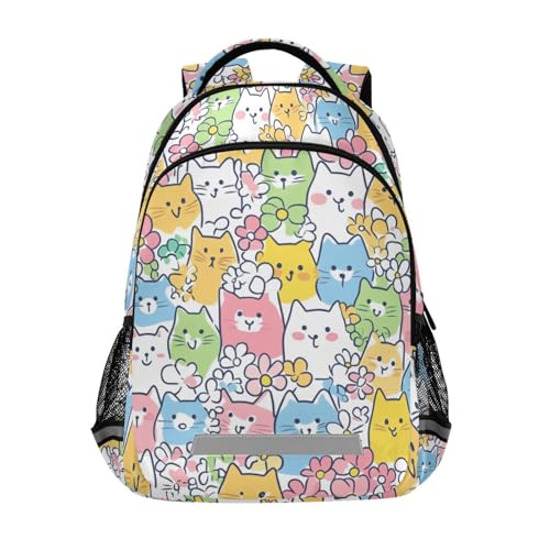 KLL Colorful Cartoon Cats Designed c backpack for kids with chest clip book bags for women mochilas para ni?a