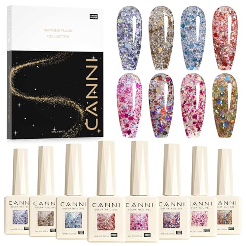 CANNI Gel Polish Glitter Gel Nail Polish Set, 8 Colors