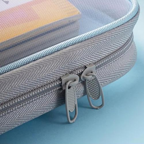 Image of A4 Mesh Zipper File Folder Organizer with 3-Layer Separation - Dustproof Document Bag with Label Pocket, Lightweight Portable Pouch for Office, School, Students (Random Color Set of 2)