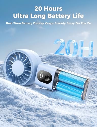 Image of Aecooly Mighty Portable Handheld Fan | 20H Max Cooling Time | 3 Flexible Modes | 5 Speeds Wind | Battery Level Display | USB Rechargeable Mini Personal Battery Powered, Gifts for Women, Travel -Blue