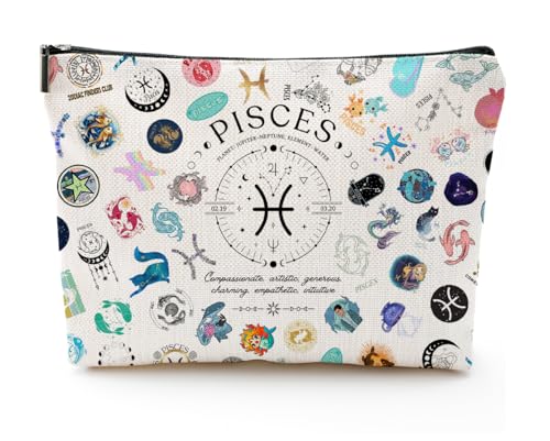 XYZONE Pisces Gifts for Women Pisces Zodiac Cosmetics Bag Travel Makeup Bags Pisces Birthday Gifts for Women & Astrology Lovers