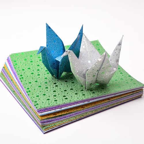 URROMA Glitter Origami - 84pcs Pentagram Pattern Pearlescent Handcraft Paper, 15CM, Star - Image 4