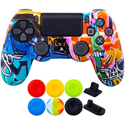 9CDeer 1 Piece of SiliconeTransfer Print Protective Cover Skin + 6 Thumb Grips & Dust Proof Plugs for PS4/Slim/Pro Controller Cartoon Paints Cover