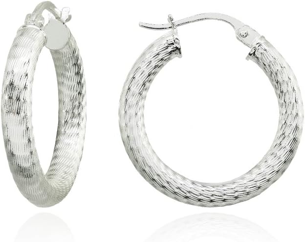 Sterling Silver 3mm Textured Click-Top Round Hoop Earrings, 20mm, 25mm or 30mm