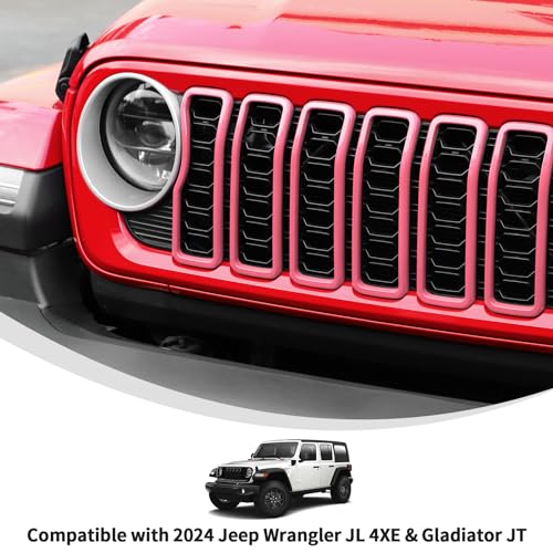 Image of Linskip for 2024-2025 Jeep Wrangler JL 4XE & Gladiator JT Grille Inserts, Meshless Grille Bezel Covers for Jeep Wrangler Sport Rubicon Sahara Willys Mojave Rubicon,Exterior Accessories(Pink)