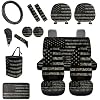 Retro Car Seat Covers for Women Car Interior Accessories Sets 15PCS Auto Seat Covers Steering Wheel Cover Seat Belt Cover Cup Coaster Handbrake Cover Fit Most Vehicles, American Flag Camo
