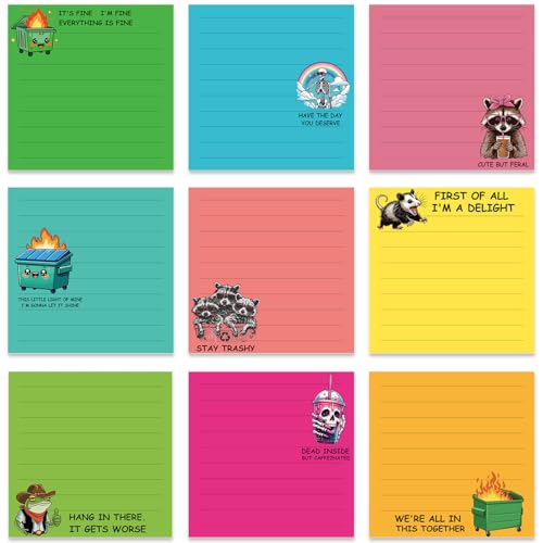 Funny Sticky Notes Gifts - 9 Pack Sarcastic Memo Pads