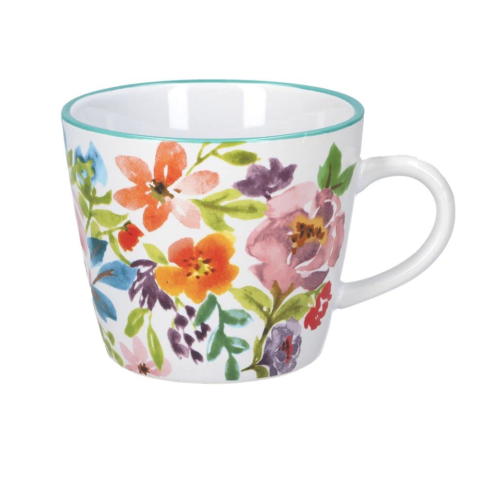 Gisela Graham White Ceramic Mug - Bright Peonies - 31539