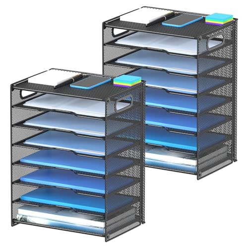 OUTWOLF Pacote com 2 bandejas organizadoras de papel de 8 camadas, organizador de arquivos de mesa d