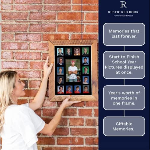 Image of Rustic Red Door Co. School Years Reclaimed Wood Picture Frame - 11x14 Wooden Framed 15 Photo Collage Mat Pre-School & Kindergarten to 12th Grade High School Graduation (Class of 2033, Black)