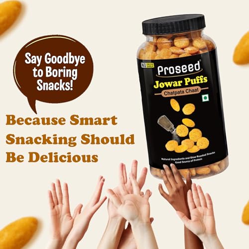 Image of Proseed Jowar Puffs (Spices & Chatpata Chaat) | 150g x 2 Packs (Total 300g) | Slow Roasted & 100% Veg | No Refined Flour, Sugar & Trans-Fat | Gluten Free | No Palm Oil | Healthy Millet Snacks