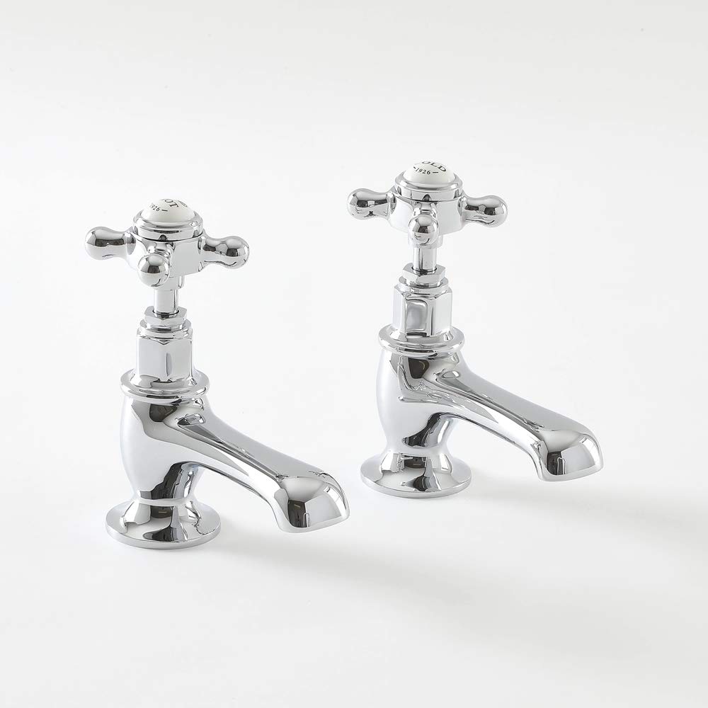 Milano Chrome & White Elizabeth Basin Pillar Taps Crosshead Handles - Chrome White