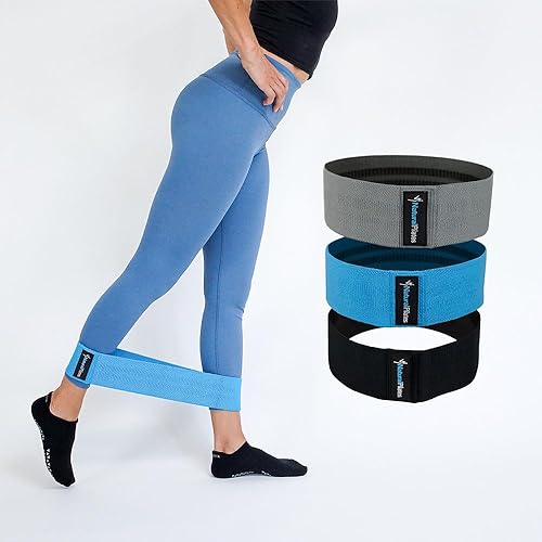 Natural Pilates Bandas de resistencia para glúteos, 3 niveles de fuerza. Bandas de ejercicio de tela para piernas y glúteos. Antideslizantes, sin