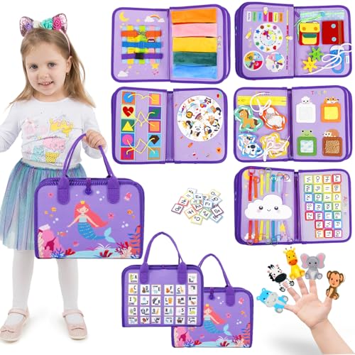 Image of Esjay Toddler Busy Board, Montessori Toys Busy Book, Sensory Board Birthday Gifts for 3+ Years Old Girls Boys, Learning Educational Toy for Fine Motor Skills, Travel Activities for Airplane Car