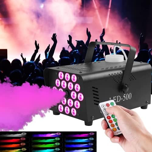 upstartech 500W Fog Machine with 13 Colorful Lights Effect and18 LED light, Portable Smoke Machine 2000CFM Fog with 2 Wireless Remote Control, Automatic Outdoor Fog Machine Parties Wedding Halloween