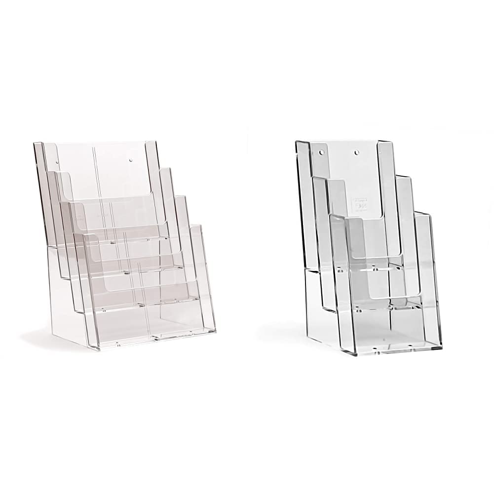 taymar 4C230X Prospektständer, Prospekthalter mit 4 Etagen im DIN A4 Hochformat, Präsentationsständer & 1/3 A4 (trifold) Tisch-Prospektständer, 3 Fächer (Innenmaß: 10.1 cm) optionale Wandmontage