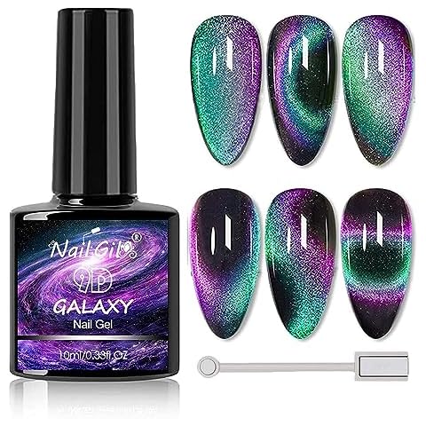 9D Cat Eye Gel Nail Polish, Chameleon Gel Polish Soak Off U V Light, Double Magic Colors Nail Polish Professional Use for Salon-A Cover
