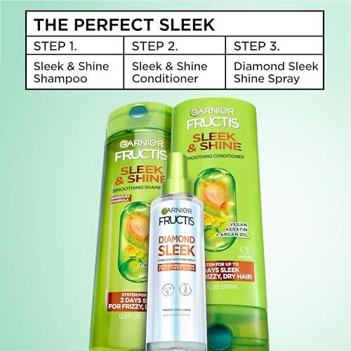 Garnier Fructis Diamond Sleek Hair Shine Spray, Up to 100-Hour Frizz Control, Heat Protectant up to 450°F with Vegan Keratin Smoothing Complex and Argan Oil for Frizzy, Dry, Dull Hair, 4.6 Fl Oz - image 7