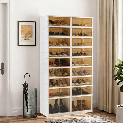 Image of Folding Shoe Rack Storage Device,Large Plastic Folding Shoe Cabinet, Easy to Assemble Shoe Rack Storage Cabinet with Transparent Door Magnetic Buckle(9Tiers,36Pairs)