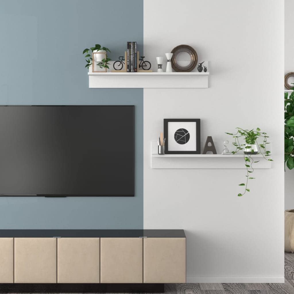 Juego de 2 estanterías de pared, 80 x 11,5 x 18 cm, material de madera, moderno diseño flotante, estantes robustos para pared en el salón, oficina o pasillo