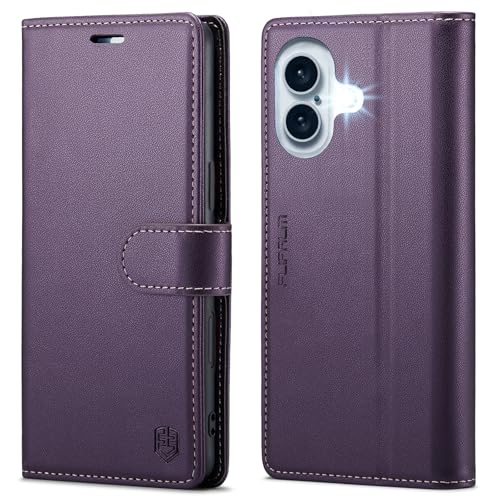 Wallet Case for iPhone 16, RFID Blocking Credit Card Holder, PU Leather Folio Flip Kickstand Protective Shockproof Cover for Apple 16 (Purple, for iPhone 16-6.1'') by FLIPALM - Used condition - US$14.37