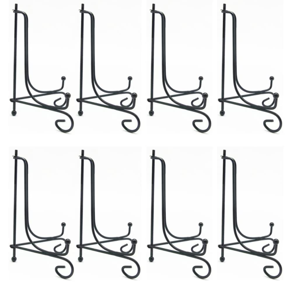 Magik 8-16 Pc Iron Easel Display Stand Holders Picture Frames Decorative Plates Art (5 Inch, Black 8 Pack)