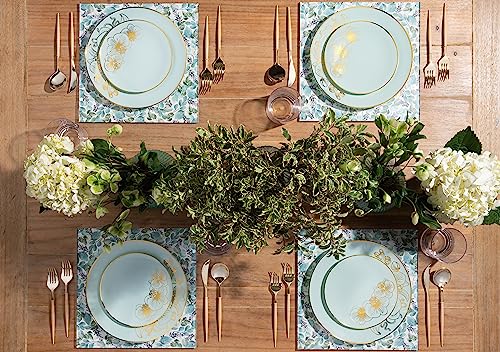 Posh Setting 32 Piece Plastic Plates Set Elegant Disposable Dinnerware Green Floral Design With Gold Rim Party Plates Holiday Christmas Thanksgiving Tableware #TOP5