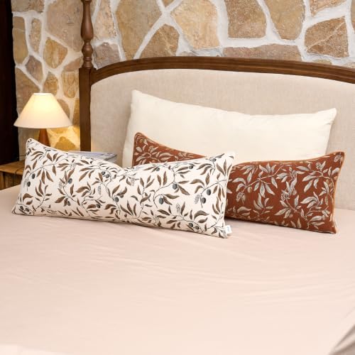 Image of Alerfa Beige Floral Throw Pillow Cover 14 x 36 Inch Rectange Luxury Decorative Lumbar Pillow Cover for Couch Living Room Bedroom