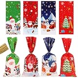 DERAYEE クリスマス ギフトバッグ 小物入れ プレゼント用 贈り物 ラッピング 袋 12x27.5cm 4種類 50枚入り 巾着袋 おしゃれ サンタクロース 雪だるま 小分け 収納