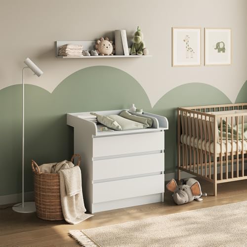Vicco Wickelkommode Emma, Weiß, 80 x 87 cm mit 3 Schubladen, umbaubar zur Kommode ohne Wickelaufsatz
