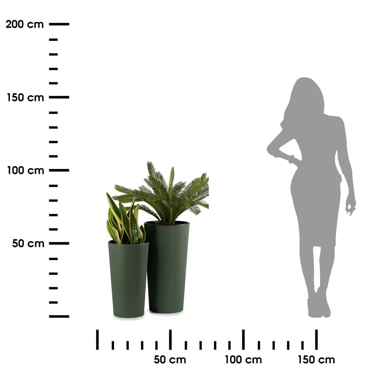 2X Vaso da Fiori Grande con Inserto per Piante | Vaso da Fiori Grande Verde in Plastica per Decorazione Soggiorno o Giardino | Set di 2 Vasi da Fiori (30xh57cm & 25xh46)