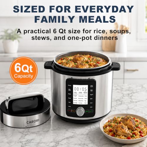 Image of CARORI Electric Pressure Cooker 6QT, 24 Programs, Touch and Dial Control