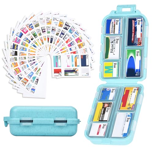 Image of Large Blue Pill Organizer with 189 Labels, Travel Pill Case for Women (1 Pack)