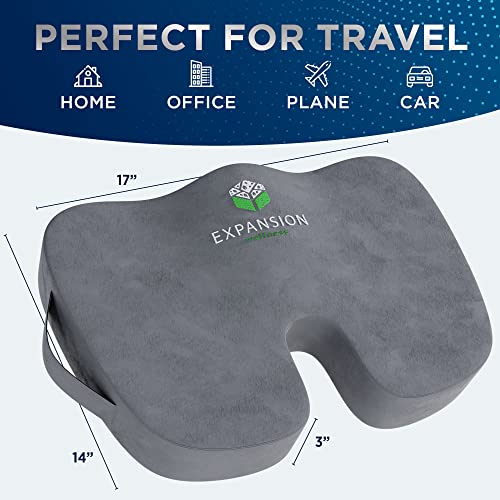 Seat Cushion For Office Chair – Memory Foam Tailbone Pillow Pad For Sitting, Computer, Desk, Chair, Car – Contoured Posture Corrector For Sciatica, Coccyx Back Pain Relief (Grey) #TOP3