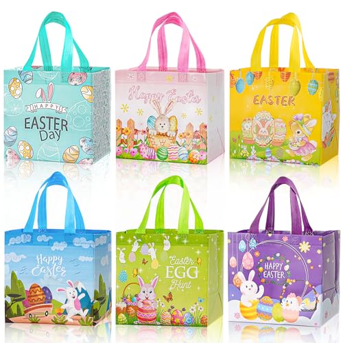 Js2U ZW Easter Gifts Bags with Handles, Easter Basket for Eggs Hunt Game, Non-Woven Holiday Bags for...