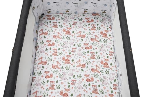 Image of Stretchy Fitted Crib Sheets Set 2 Pack Portable Crib Mattress Topper for Baby Girl Boy,Ultra Soft Jersey Material, Brown & Fox