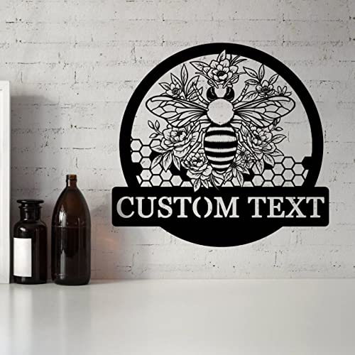 Goodqueen Bee Honey Personalized Metal Wall Art, Custom Honeycombs Metal Sign, Bee Flower Home Wall Decor, Honey Bee Metal Signs For Garden Farm, Custom Gifts For Farmer 8Inch #TOP6