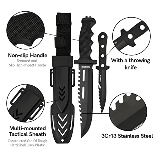 Image of Dispatch Fixed Blade Hunting Knife with Sheath, 12 inch and 8 inch Survival Knives Set for Men Tactical Bowie Knife with Non-Slip Handle for Bushcraft, Outdoor Camping