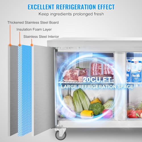 Image of VEVOR 72 inch Commercial Refrigerator Sandwich & Salad Prep Table, 20 Cu. Ft Stainless Steel Refrigerated Food Prep Station with 3 Doors, Frost Free Refrigerator with Lock for Restaurant, Bar, Store