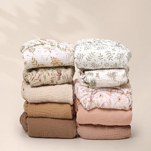 Image of lulumoon Baby Crib Sheets Fitted: Soft Muslin Cotton Sheets for Standard Crib - Mocha Floral for Girls 2Pack