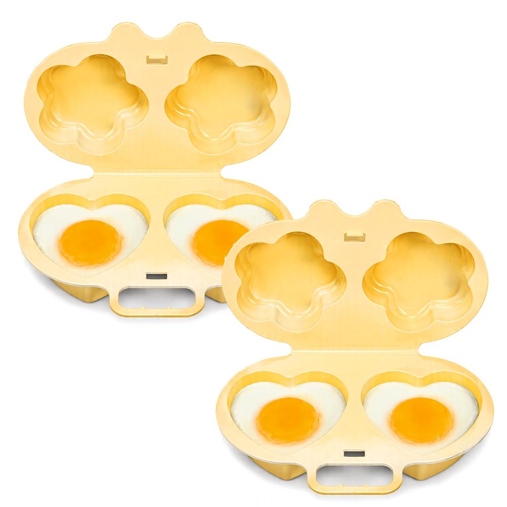 Dual Cavity Microwave Egg Poacher 2 eggs with Lid &amp; Handle,Durable No-Splatter Egg Poacher,Egg Cooker for Home Office Travel Light Meal Prep (Yellow-3pc)
