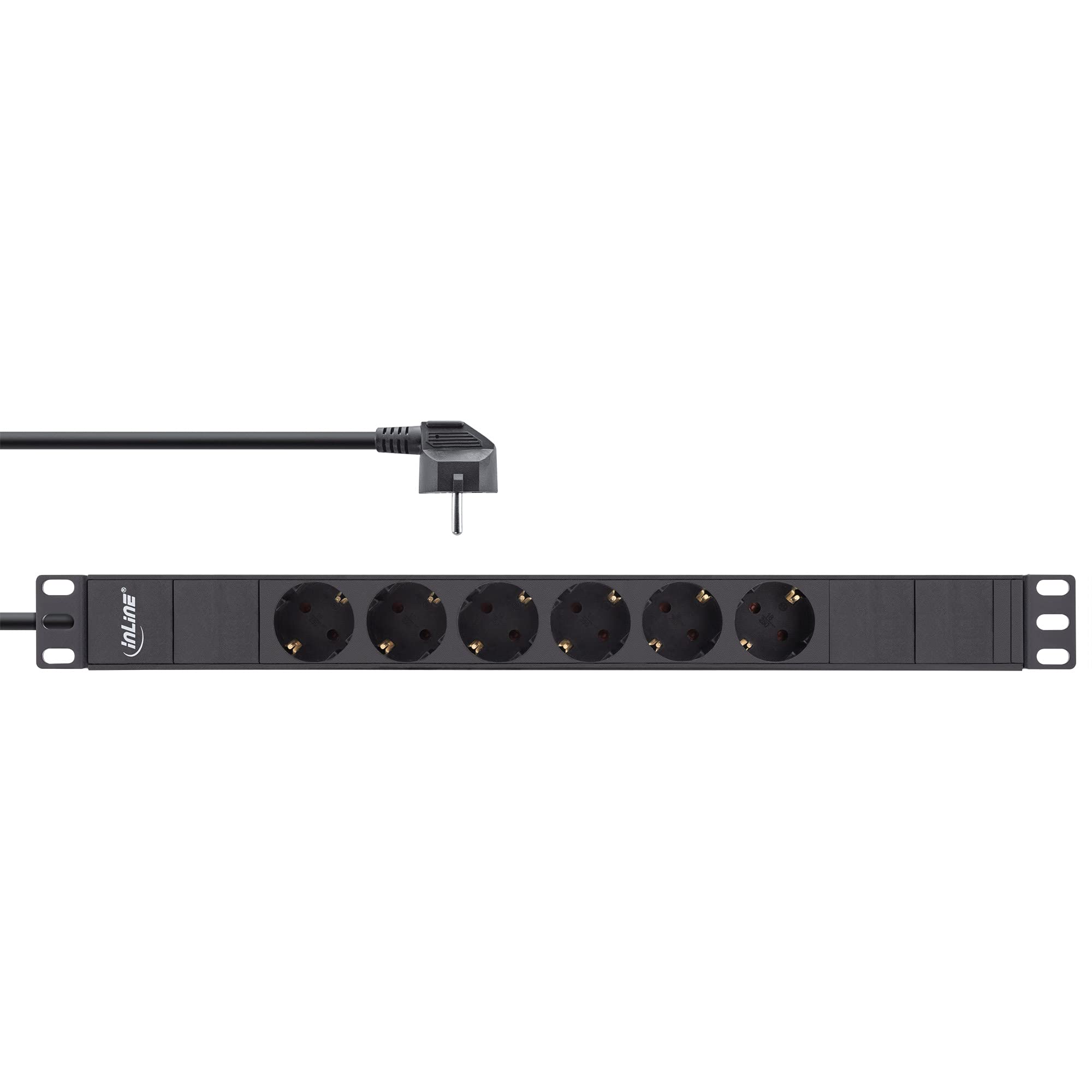 InLine® 19" Steckdosenleiste, 6-Fach Schutzkontakt, ohne Schalter, 2m, schwarz