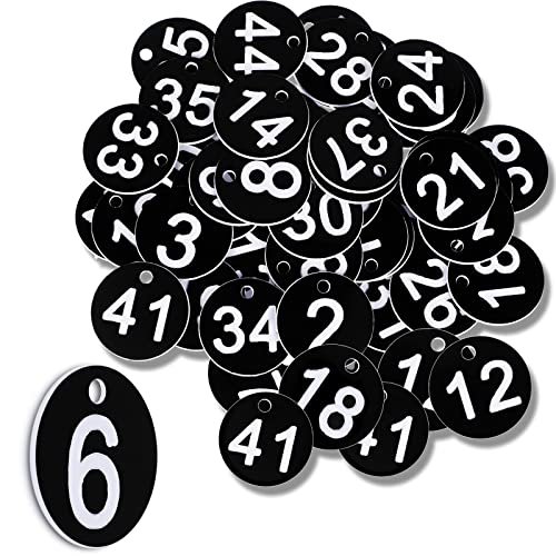 Targhette Numerate Nere 1-50 Gettoni Numerati in Plastica Numeri da Tavolo Cartellini Numerati Targhette per Chiavi con Etichette Targhette per ID Guardaroba Auto Bagagli Armadietto Casa